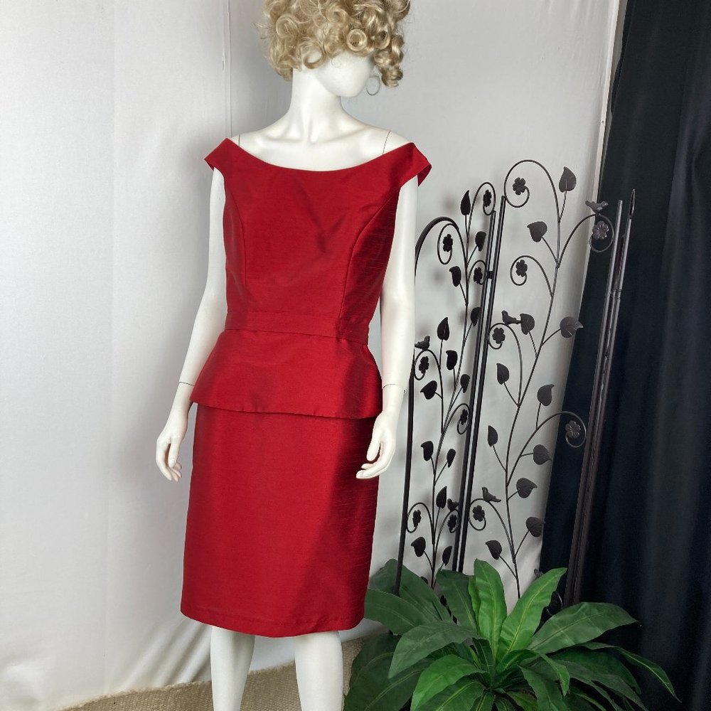 ALFRED SUNG Red Peplum Sheath Dress